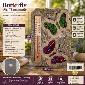 Ganz Butterfly Wall Thermometer‎ Indoor Outdoor Resin Stone Finish Decor EG8768